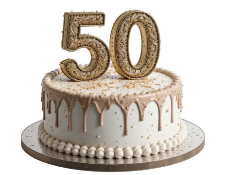50th Happy birthday cake isolated on transparent background - PNG format.