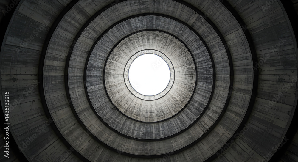 Poster concentric concrete rings creating a tunnel perspective view with central light