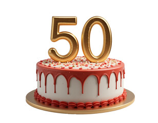 50th Happy birthday cake isolated on transparent background - PNG format.