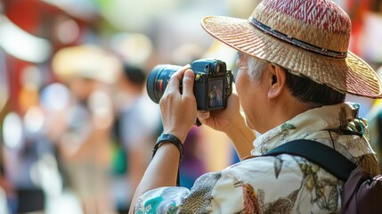 寺院を撮影する旅行者（ai生成画像）