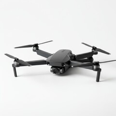 Drone with camera, front view isolated on a white background.