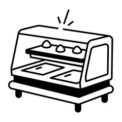 A buffet warmer with food display, sketchy style icon 
