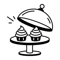 Serving cupcakes, hand drawn style icons 