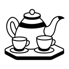 Sketchy style icon showing a teapot on a tray 
