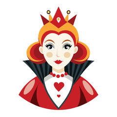 Alice in Wonderland Queen of Hearts clipart. The image shows a stylized depiction of the Queen of Hearts with a crown and a high collar. Vector illustration design.