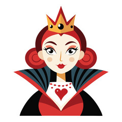Alice in Wonderland Queen of Hearts clipart. The image shows a stylized depiction of the Queen of Hearts with a crown and a high collar. Vector illustration design.