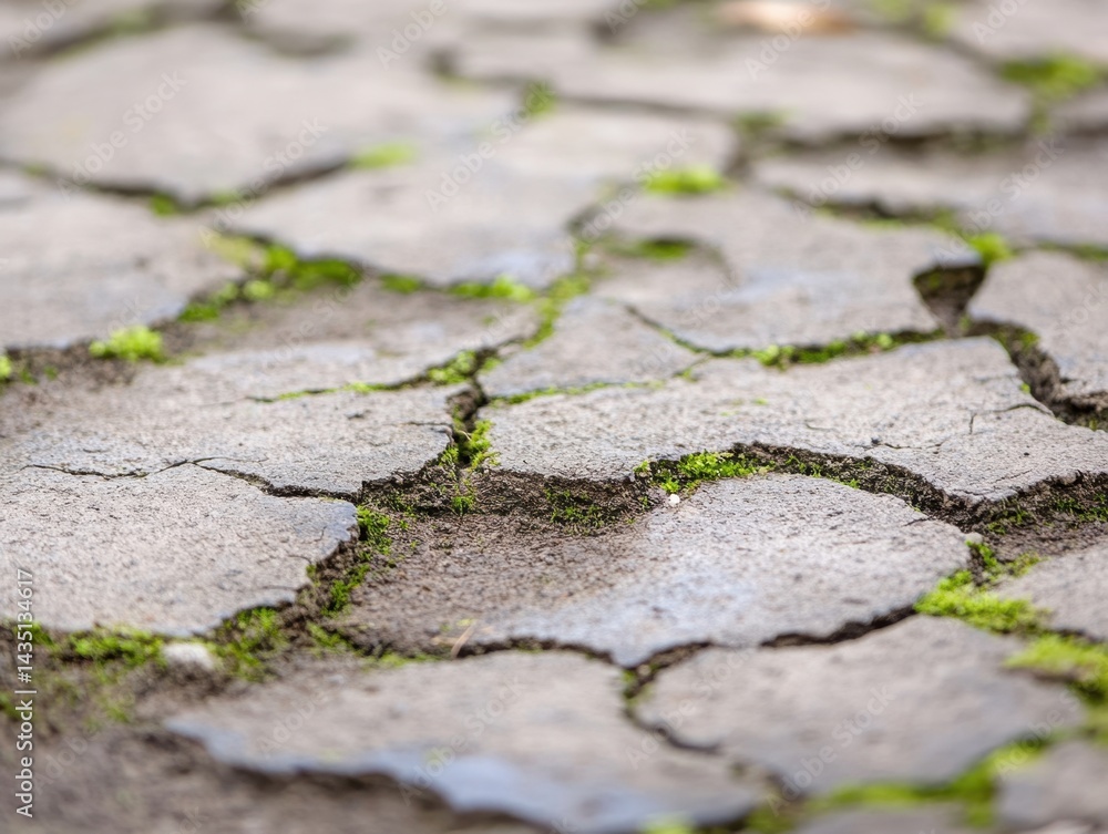 Aufkleber cracked concrete surface with green moss growing in the cracks capturing a sense of decay and resili