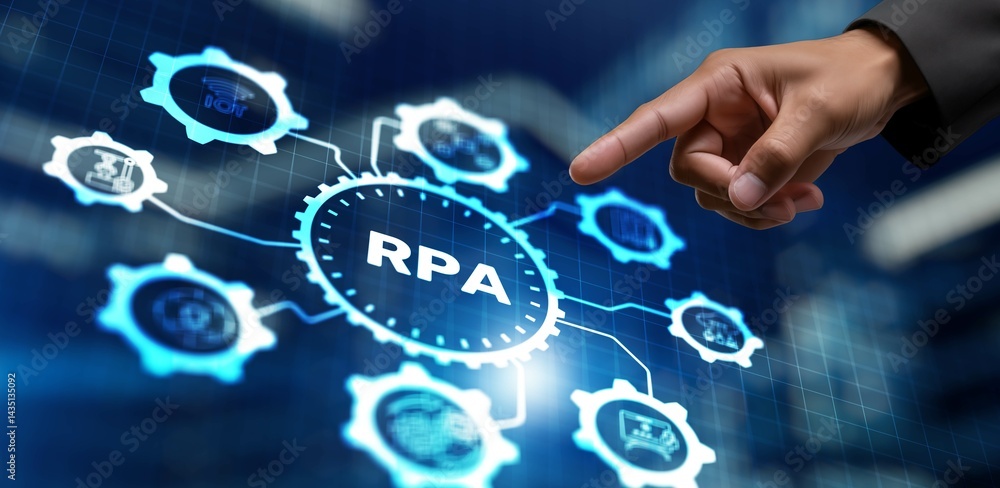 Poster rpa robotic process automation. business optimisation innovation concept