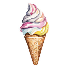 close up of melting ice cream cute watercolors illustration on white background