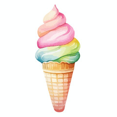 cone of rainbow sherbet cute watercolors illustration on white background
