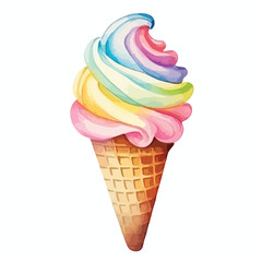 cone of rainbow sherbet cute watercolors illustration on white background