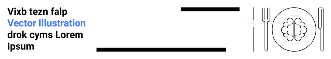 Brain illustration centered on a plate with fork and knife, evoking the concept of intellectual nourishment. Ideal for education, psychology, learning, mental health, creativity, food for thought