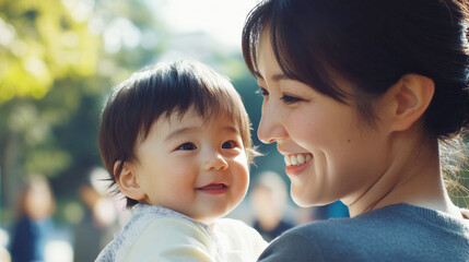 公園で子どもと遊ぶ母親（ai生成画像）