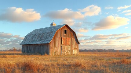 Obraz premium Rustic Barn at Golden Hour Under a Cloudy Sky