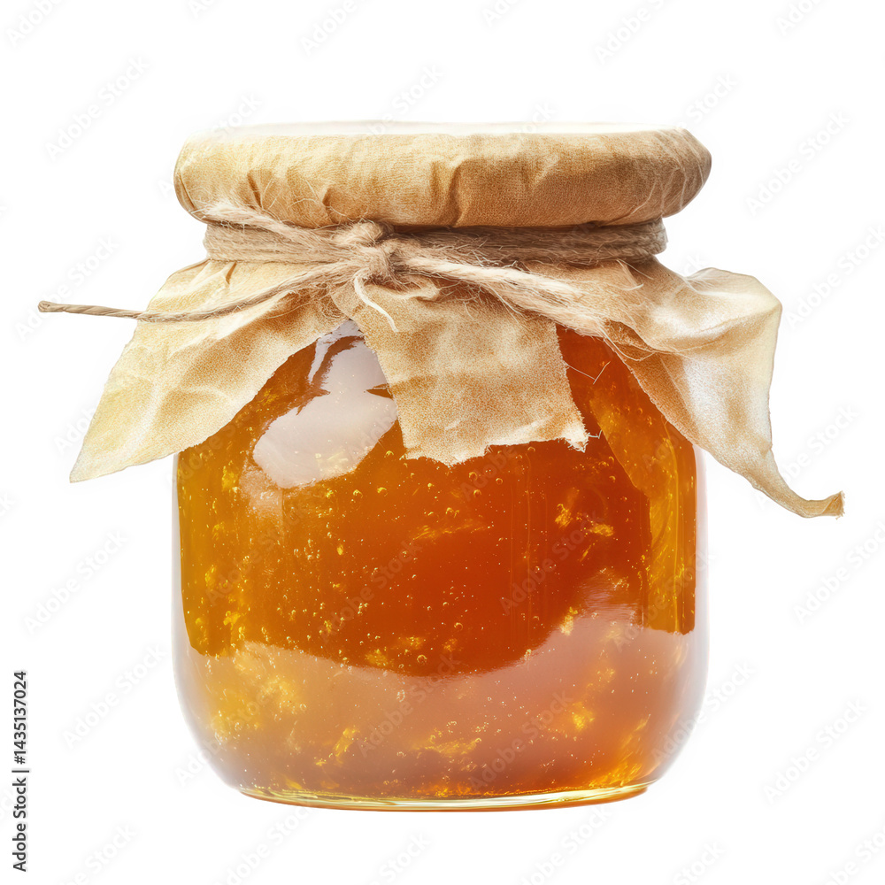 Poster jar of honey with a rustic appearance. showcasing its golden color and thick consistency the jar is 