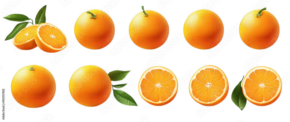 Poster collection of oranges. showcasing whole oranges and sliced oranges with visible segments the design 