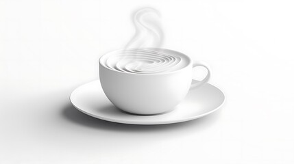 Steaming white teacup with a matching saucer on a clean background
