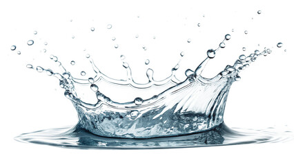Close up of a water splash with droplets creating a crown shape against a transparent background