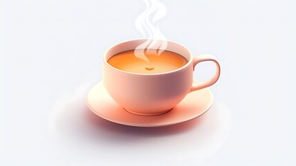 Steaming pink teacup with a matching saucer

