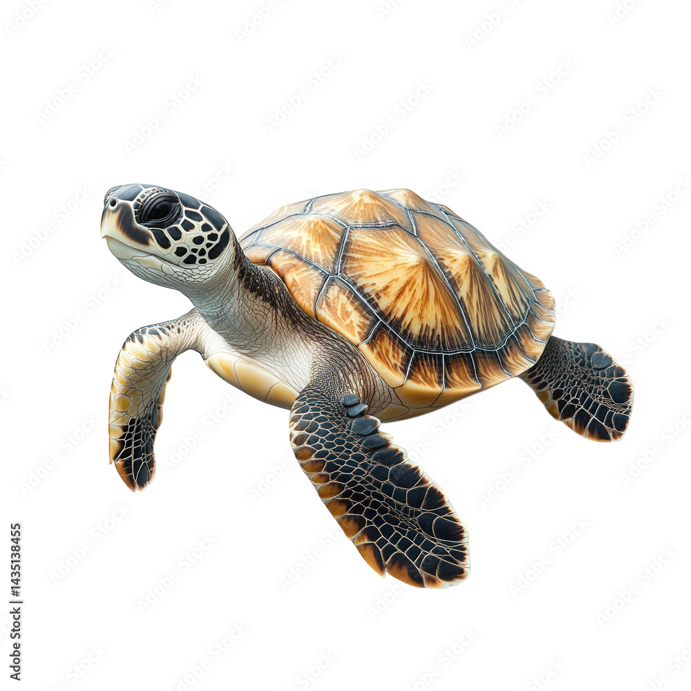 Poster realistic depiction of a turtle. showcasing its intricate shell patterns and textures the turtle is 