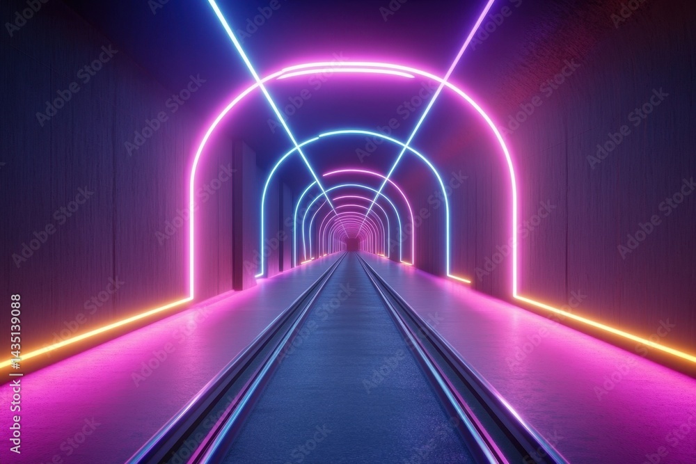 Poster neon illuminated tunnel with a futuristic vibe and vibrant colors creating a sense of depth and pers