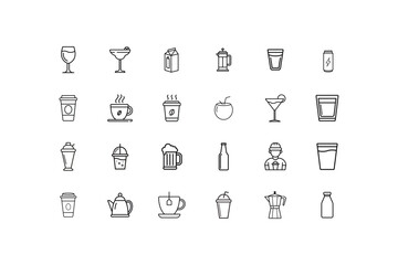  A vector illustration set of drink icons on white background.
