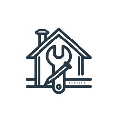 Simple Home Repair Logo for Handyman, Wrench and Nail Within a House Outline