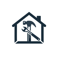Construction Themed Handyman House Logo, Hammer Inside House Shape