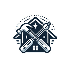 Handyman House Logo With Hammer and Screwdriver Crossed Inside a House Shape, Vector Style