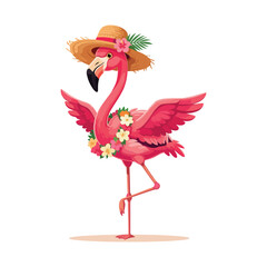 Flamingo in cartoon style isolated on white background Lovely hand drawn flamingo