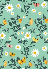 Daisies & Butterflies: Springtime Bloom AI Generated