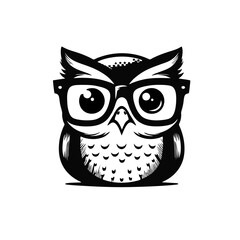 Funny Geek Owl Logo With Oversized Glasses, Solid Fills, Vector Illustration