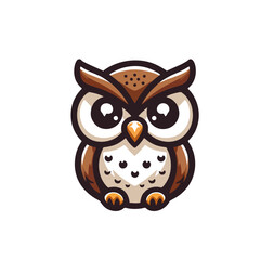 Smart Owl Mascot Logo, Big Eyes, Brown Geek Owl Vector Illustration