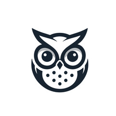 Geek Owl Head Logo With Round Glasses, Clean Vector Illustration