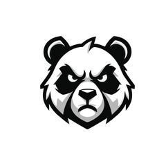 Angry Panda Logo, Front-facing, Sharp Angular Features, Simple Vector Style