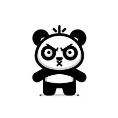 Mad Panda Icon, Thick Outlines, Angry Panda Logo, Simple Geometric Shapes, Flat Vector Style