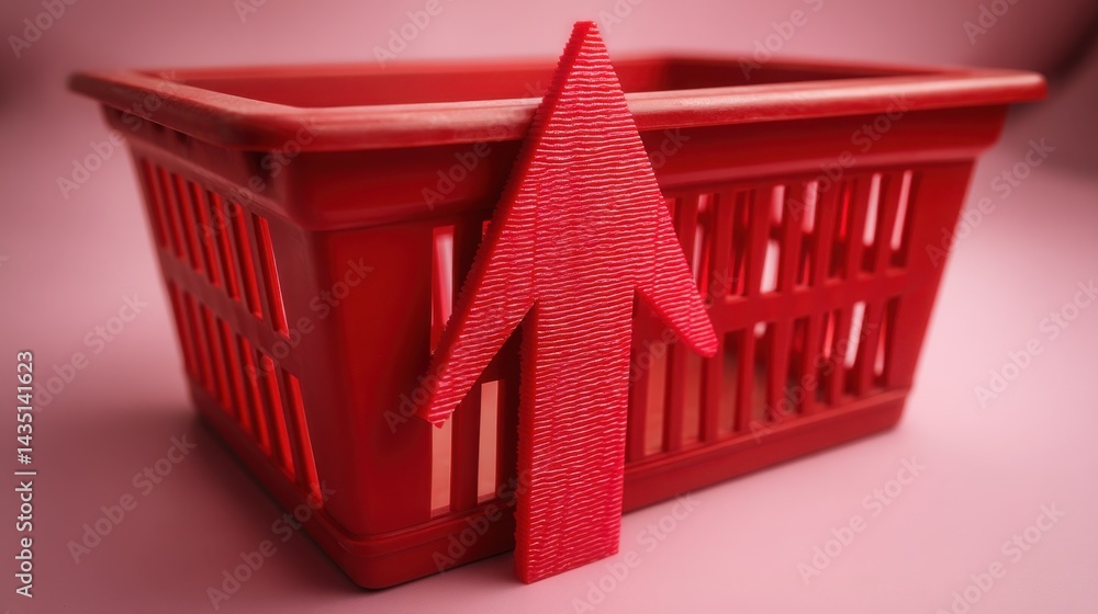 Poster vibrant red basket with arrow indicating add-to-cart feature for seamless online shopping experience