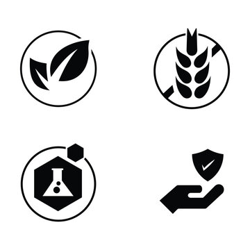 Modern Vegan Gluten Free Paraben Free & Safety Vector Icon Set.