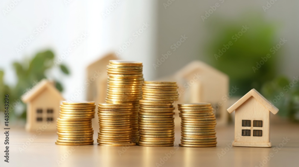 Aufkleber visual representation of a house and a stack of coins symbolizing community finance and adaptive eco