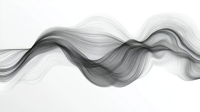 Ethereal strands surge and ebb across a white canvas