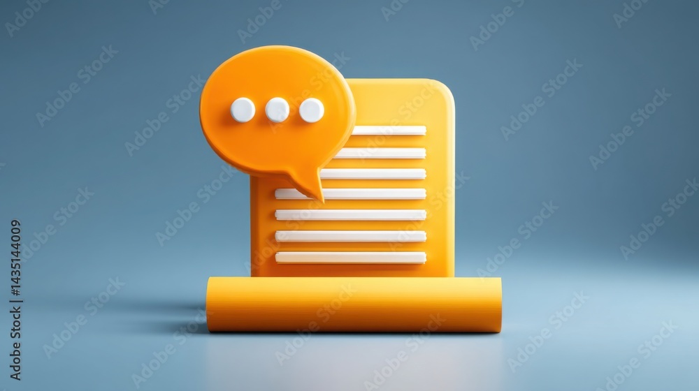 Poster yellow document with speech bubble illustrating ai civic translator concept for communication and po