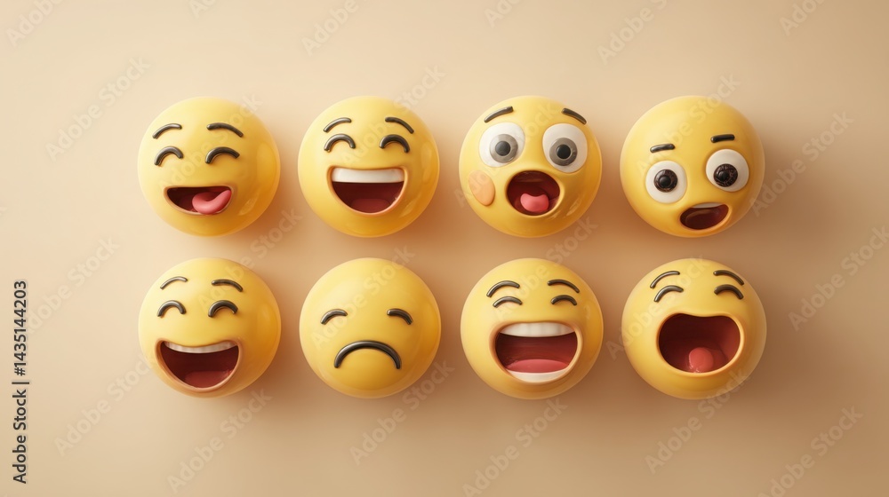 Poster emoticon characters representing various emotions in a group display for creative design and communi