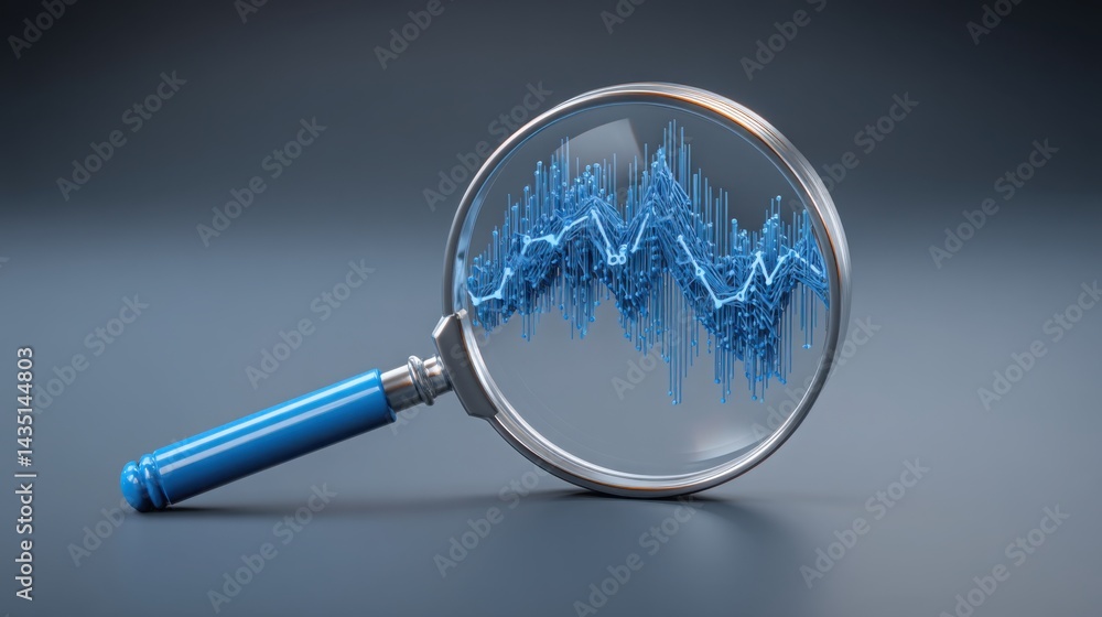 Poster blue graph on chart under magnifying glass signifying ai market trend scanner for early detection of
