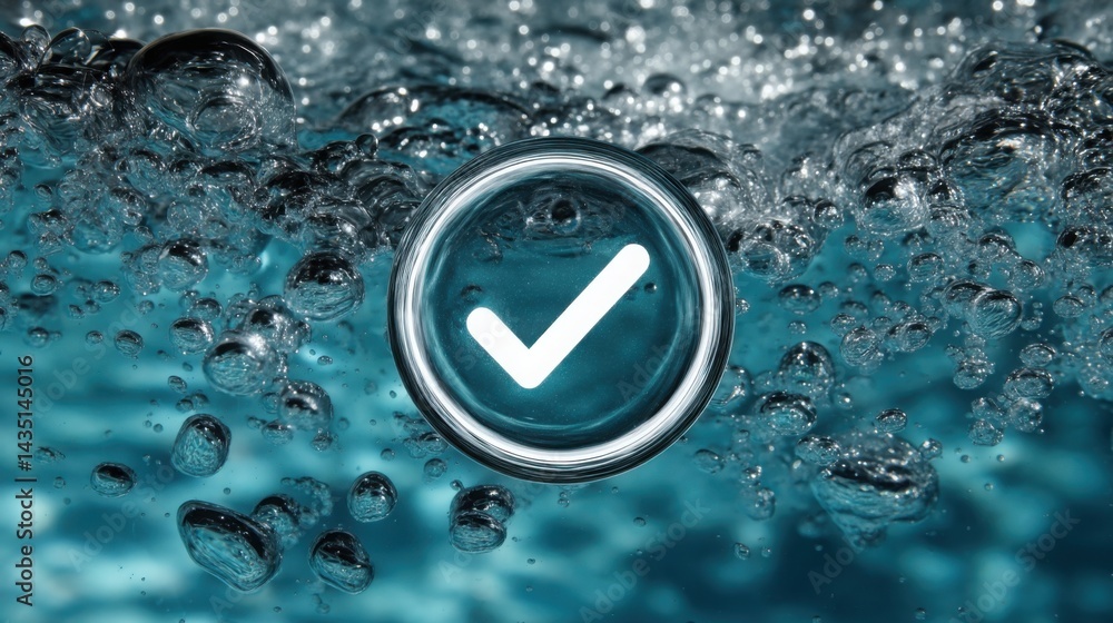 Poster water drop with tick mark illustrating ai safety certification standards for ensuring reliable pract