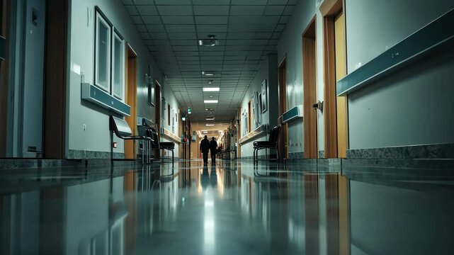 Empty hospital corridor at night