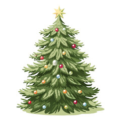 Christmas Tree with Colorful Ornaments Isolated on White Background - Detailed Colored Illustration for Your Merry Christmas Greeting, Vector

