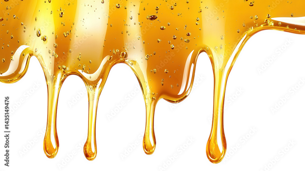 Poster smooth. golden honey dripping from the top. showcasing its viscous texture and rich color against a 