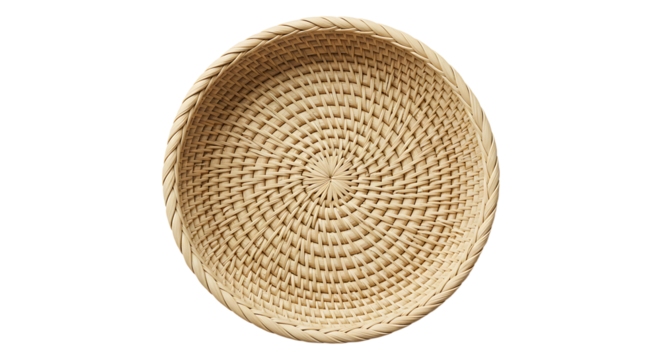 Woven rattan basket on a neutral backdrop showcases traditional craftsmanship