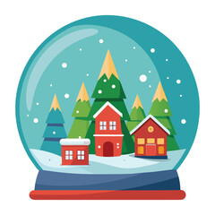Festive Snow Globe With Winter Village Scene and Holiday Decorations