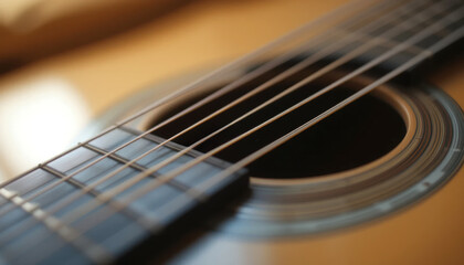 Fototapeta premium Close-up of Acoustic Guitar Strings and Sound Hole